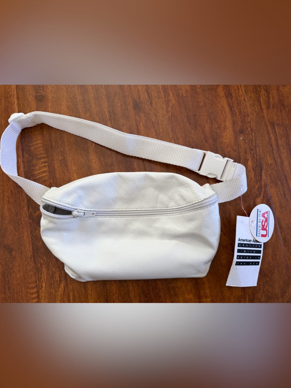 American Apparel White Leather Waist Bag / Fanny Pack NWT